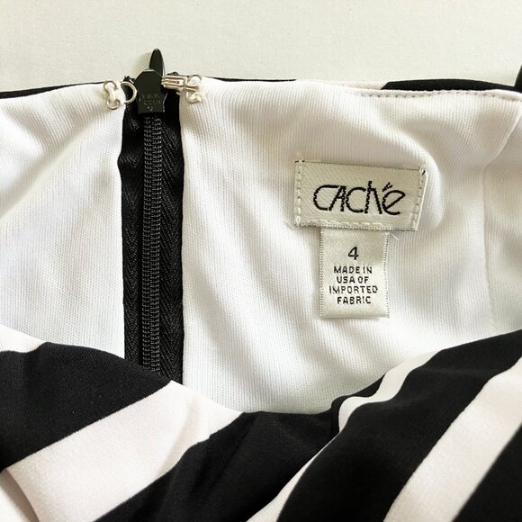 Cache Strapless Sleeveless Sheath Dress | Striped Black Green White | Size 4 - Picture 2 of 9